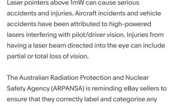 eBay跨境平台：澳大利亚站禁止出售高功率激光笔