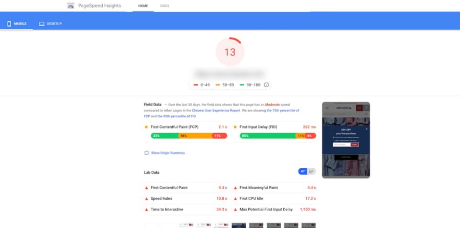Google pagespeed insights检测店铺性能