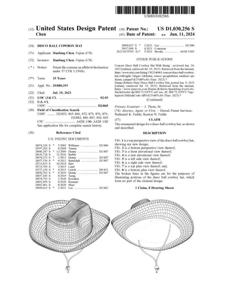 迪斯科舞会牛仔帽专利信息