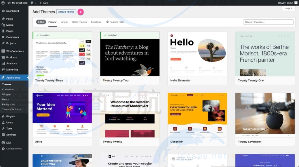 点击页面顶部的上传主题按钮