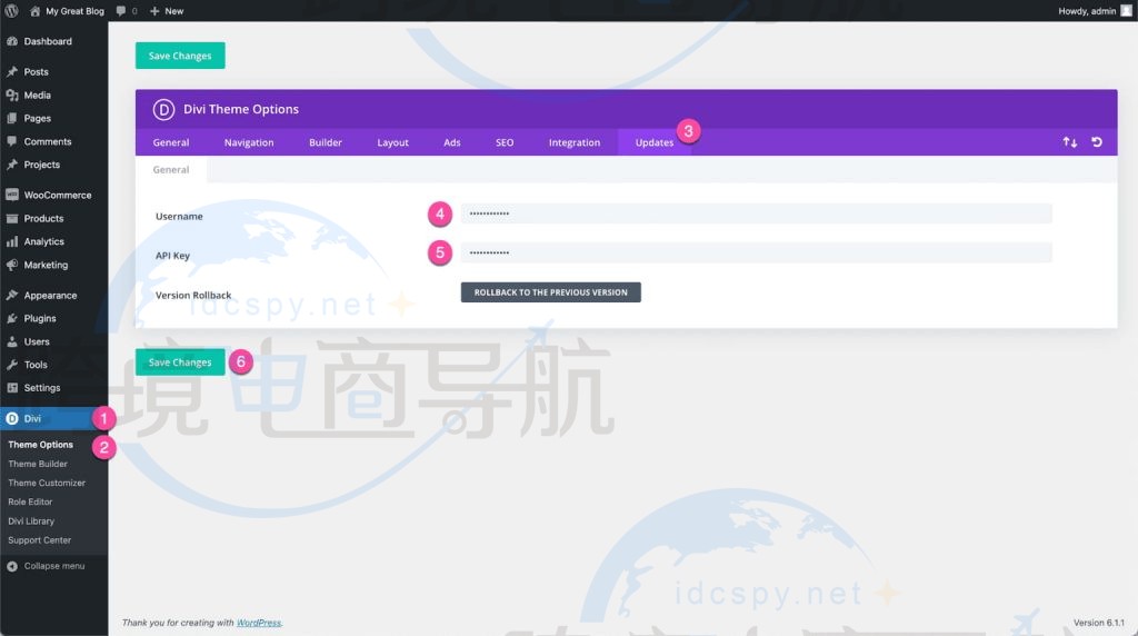 在相应字段中输入用户名和API密钥