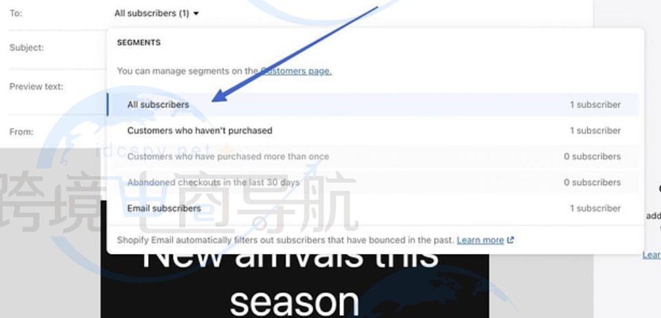 选择要发送到的订阅者列表或细分