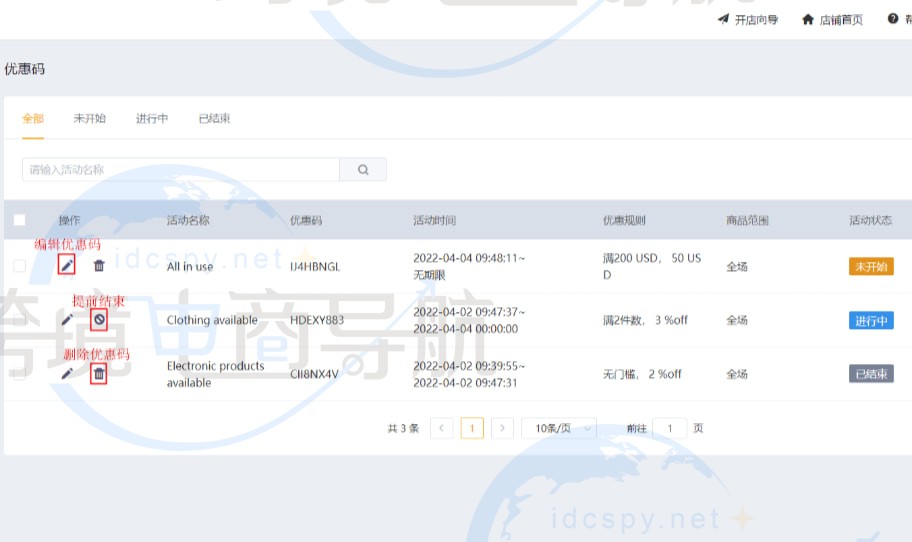 查看已创建的IMCART商城优惠码
