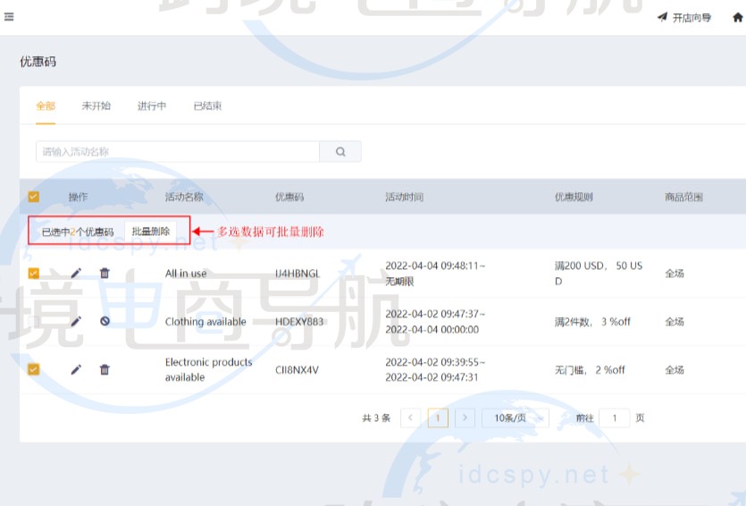 编辑、删除优惠码