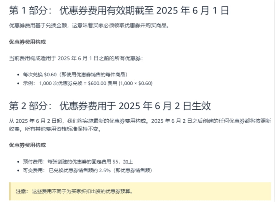 亚马逊美国站优惠券费用更新的公告