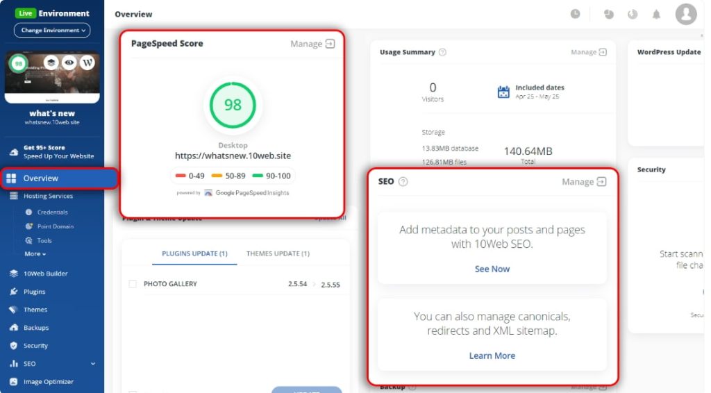 10Web 个人仪表板