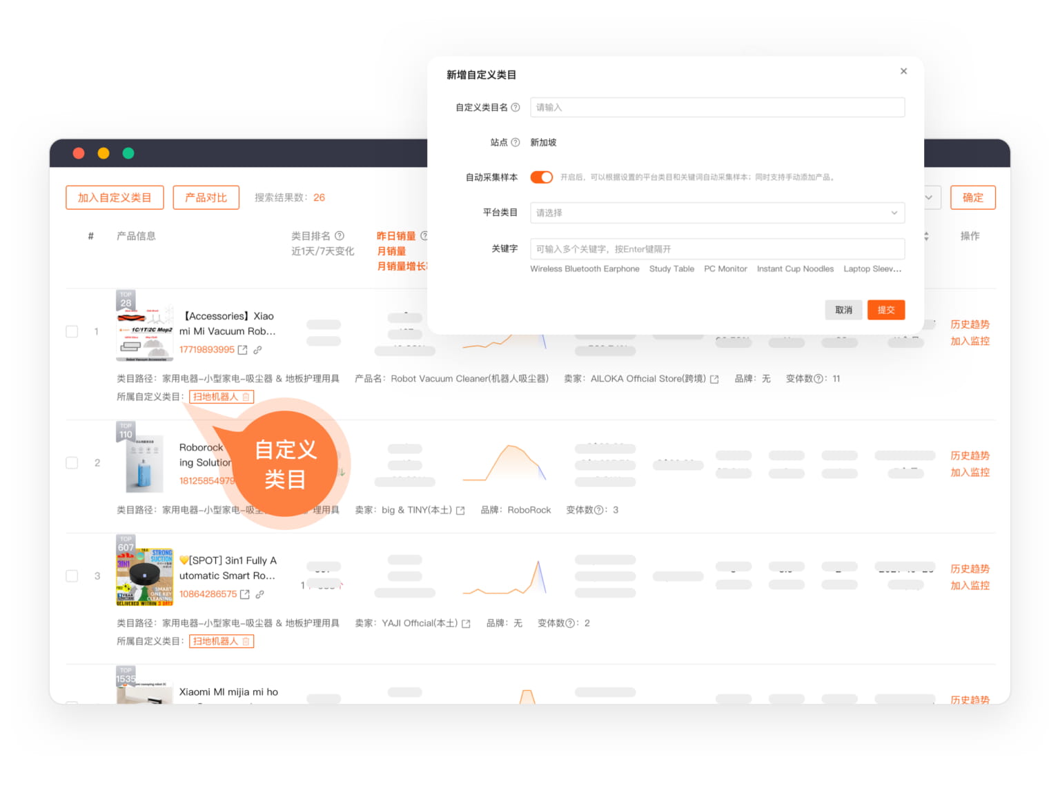 自定义类目分析