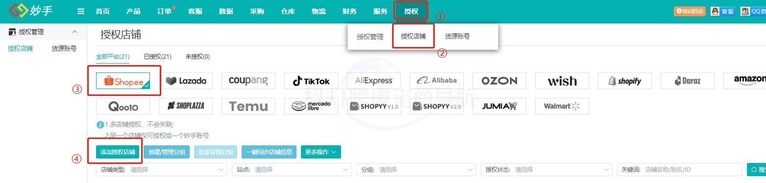 添加授权店铺