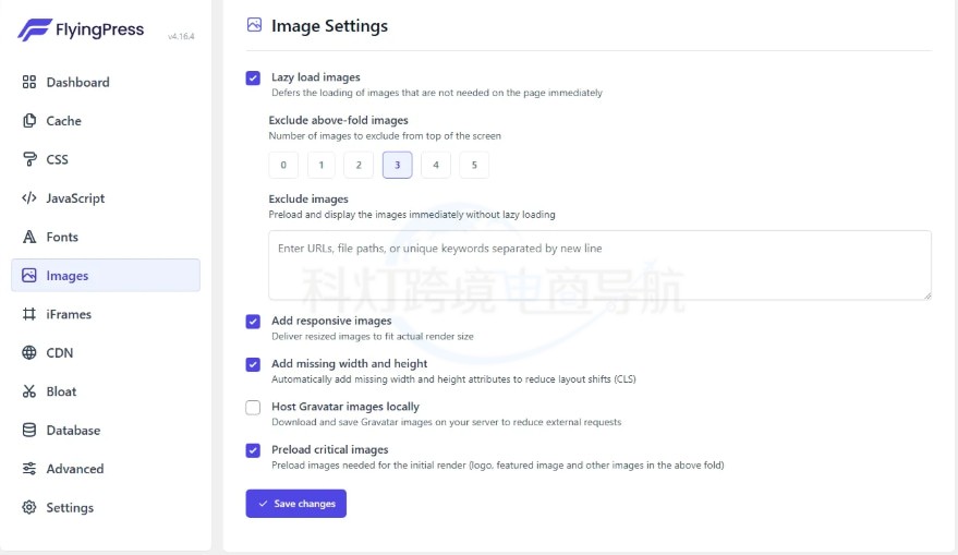 FlyingPress Images设置