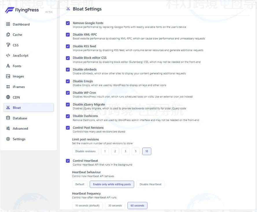 FlyingPress Bloat设置