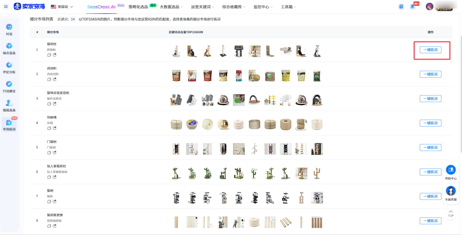 目标ASIN相关联的细分市场